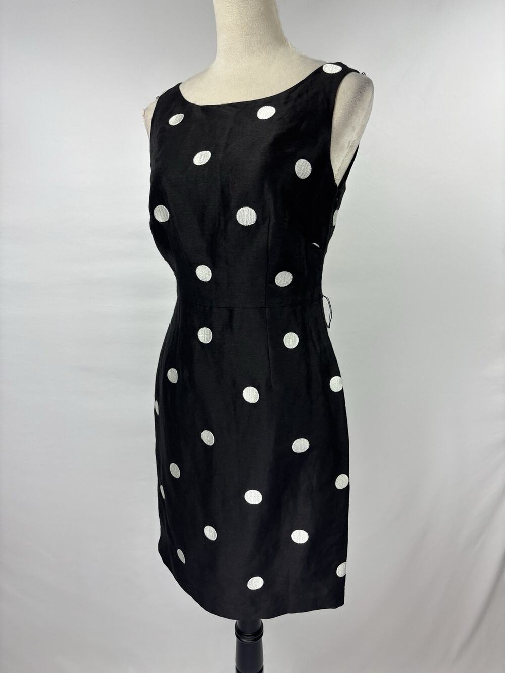 Sleeveless Black Midi Dress with White Polka Dots
